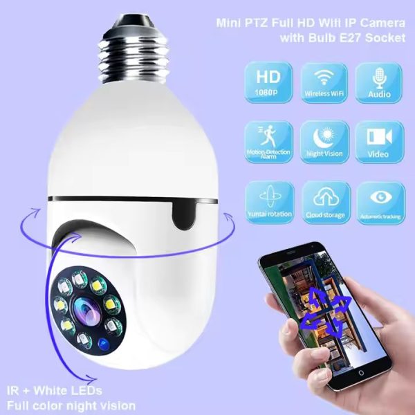 Smart Bulb Security Camera with Full Color Night Vision - 1080P PTZ, Auto Tracking & Two-Way Talk - Image 2