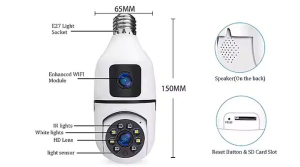 4MP Dual-Lens PTZ WiFi Bulb Camera – Indoor Security Camera with Motion Tracking, Night Vision & 2-Way Audio (E27 Socket) - Image 2