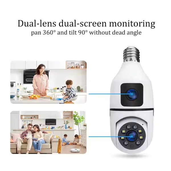 4MP Dual-Lens PTZ WiFi Bulb Camera – Indoor Security Camera with Motion Tracking, Night Vision & 2-Way Audio (E27 Socket) - Image 4