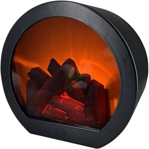 Portable LED Flame Fireplace Lantern | Battery Operated Log Effect Decor